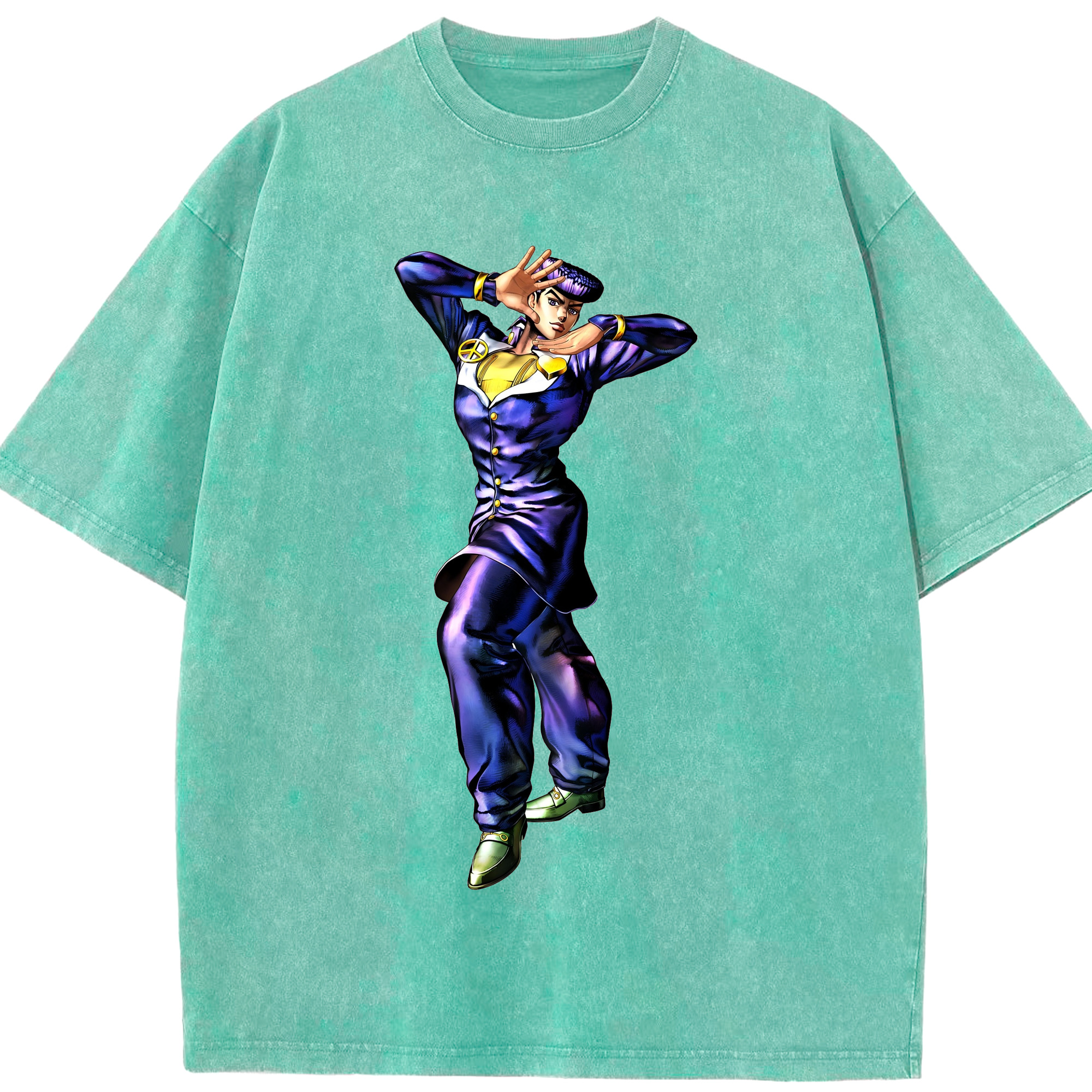 （画像用） ジョジョの奇妙な冒険 ひがしかた じょうすけ JoJo's Bizarre Adventure Higashikata Josuke 綿100% ヴィンテージ風 半袖Tシャツ（フロントプリント）